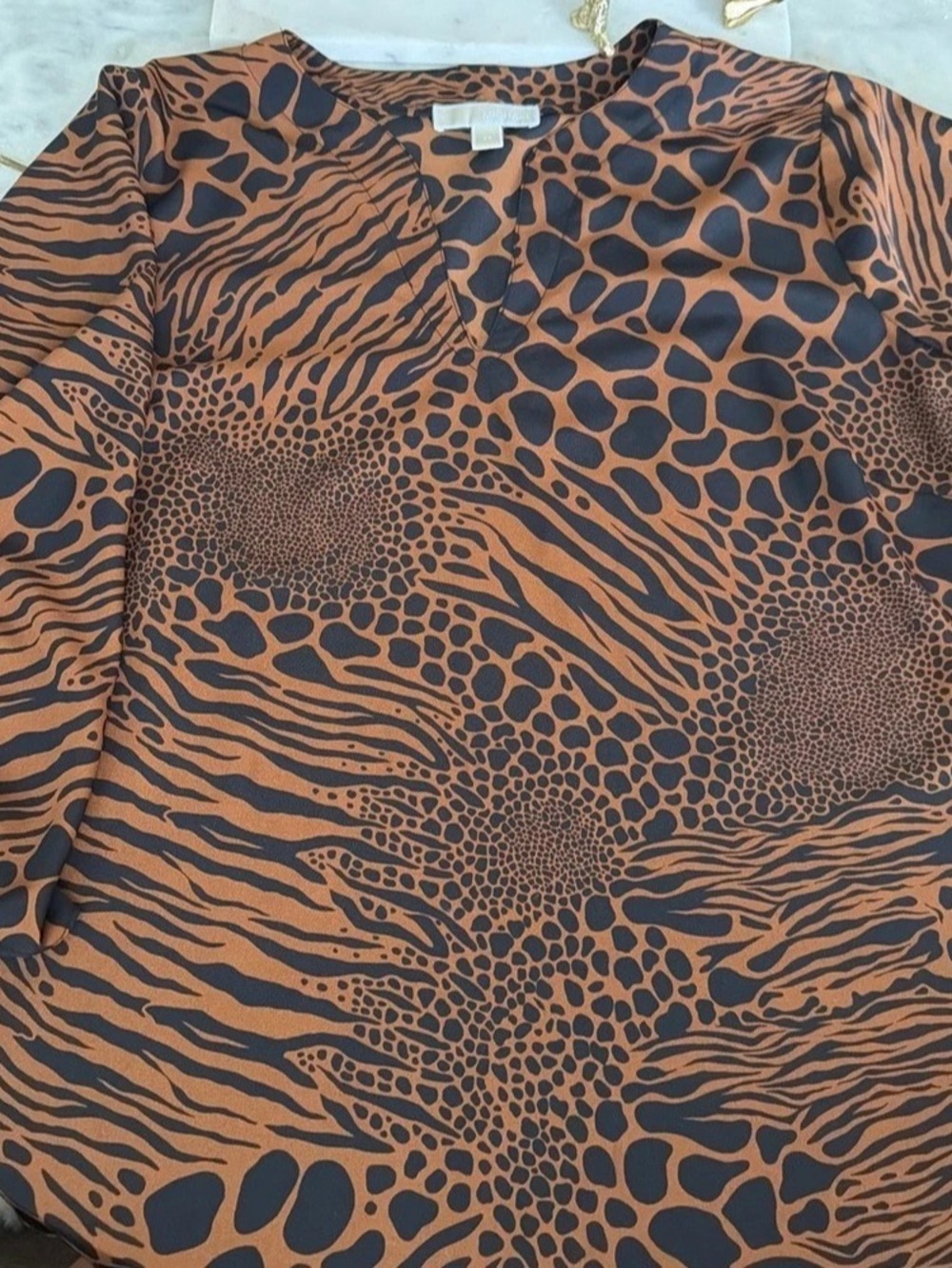 Michael Kors Animal Print Blouse in Brown & Black Size 2X